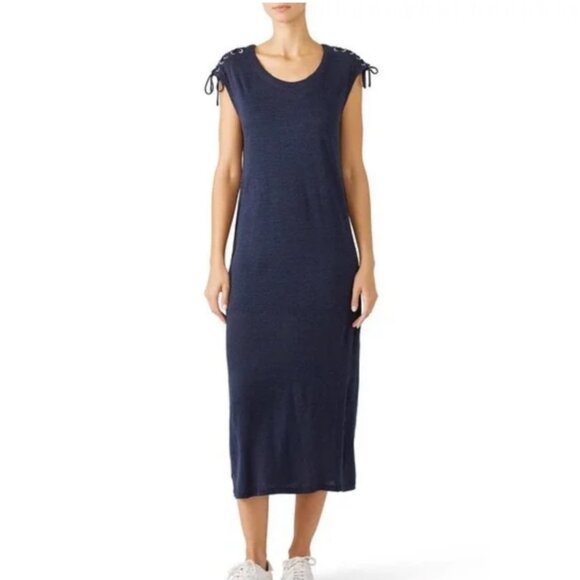 CAA’RA Navy Blue Sleeveless Beach Cover-Up Dress with Lace-Up Shoulders - Picture 1 of 5